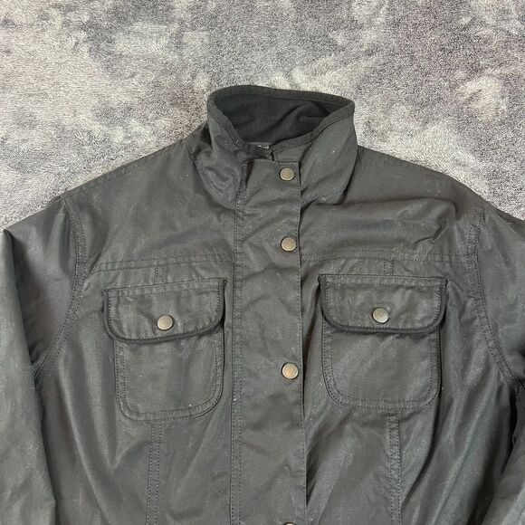 Barbour Waxed Cotton Full Zip Mock Neck Jacket Black Utility Tartan Lined 10 - Picture 2 of 15